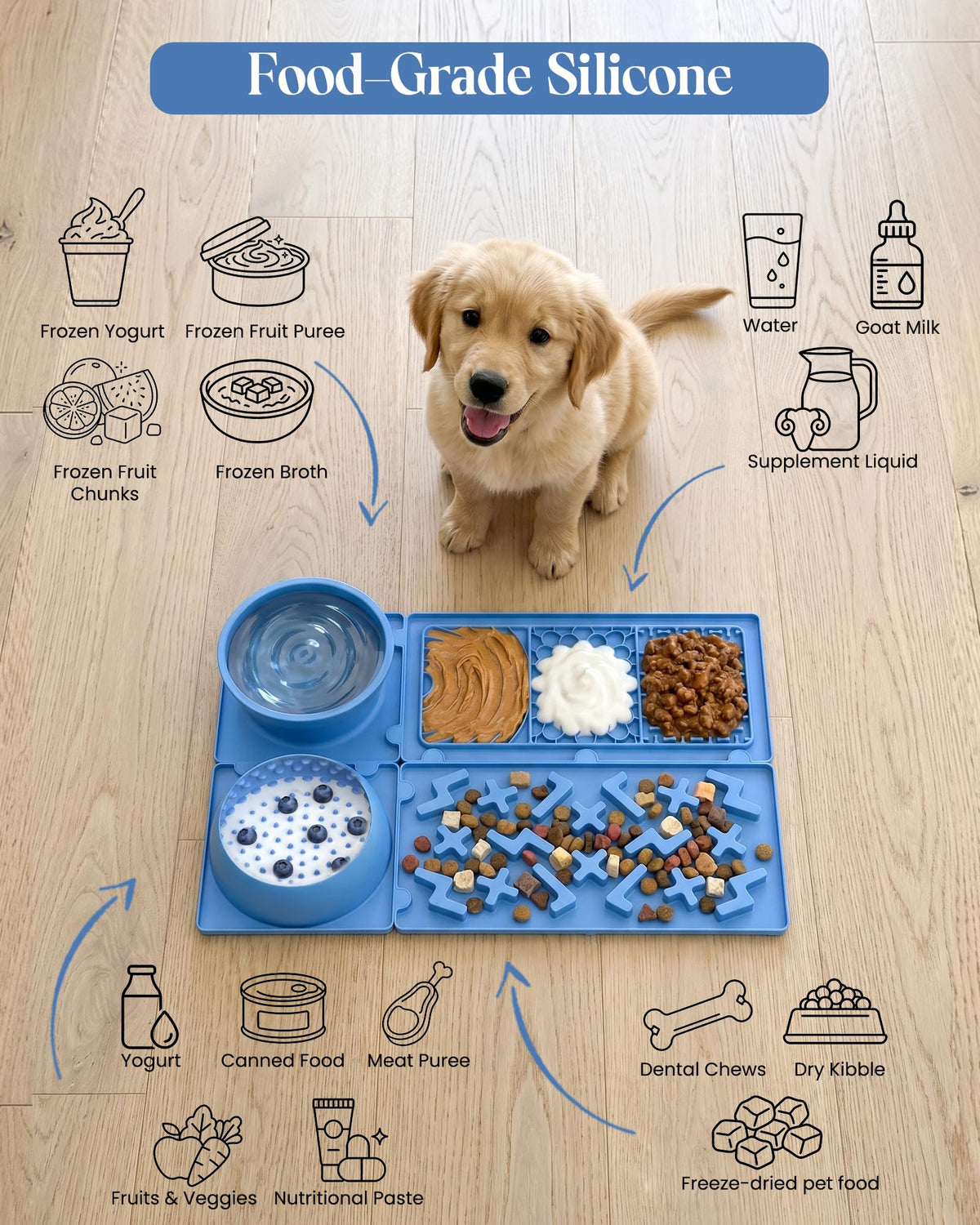 4-in-1 Detachable Dog Lick Mat Set with Suction Cups 24"x16"