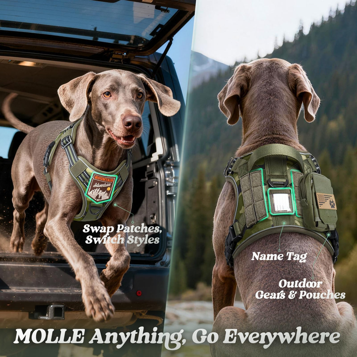 Tactical Dog Harness for Large Dogs (Xl(chest:23.6"-41.8",neck:21.7"-32.3",back:9.1") / Green Camo)