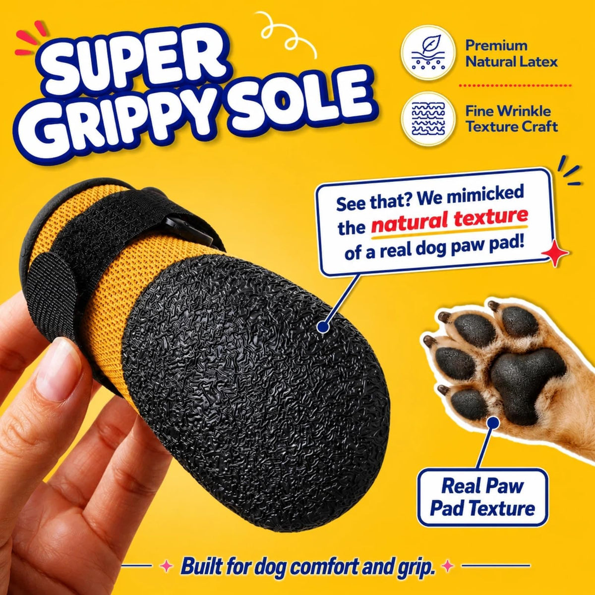 4Pcs Stay on Dog Booties (Yellow / M)