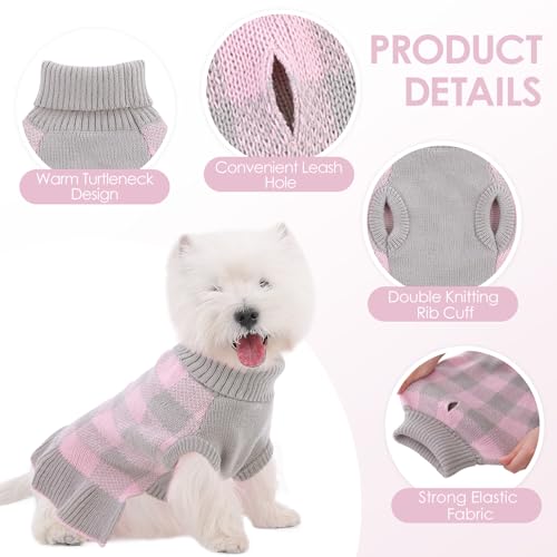 Dog Sweater Dress Plaid Knitwear for Medium Dogs Girl Christmas Clothes (Grey / Medium)