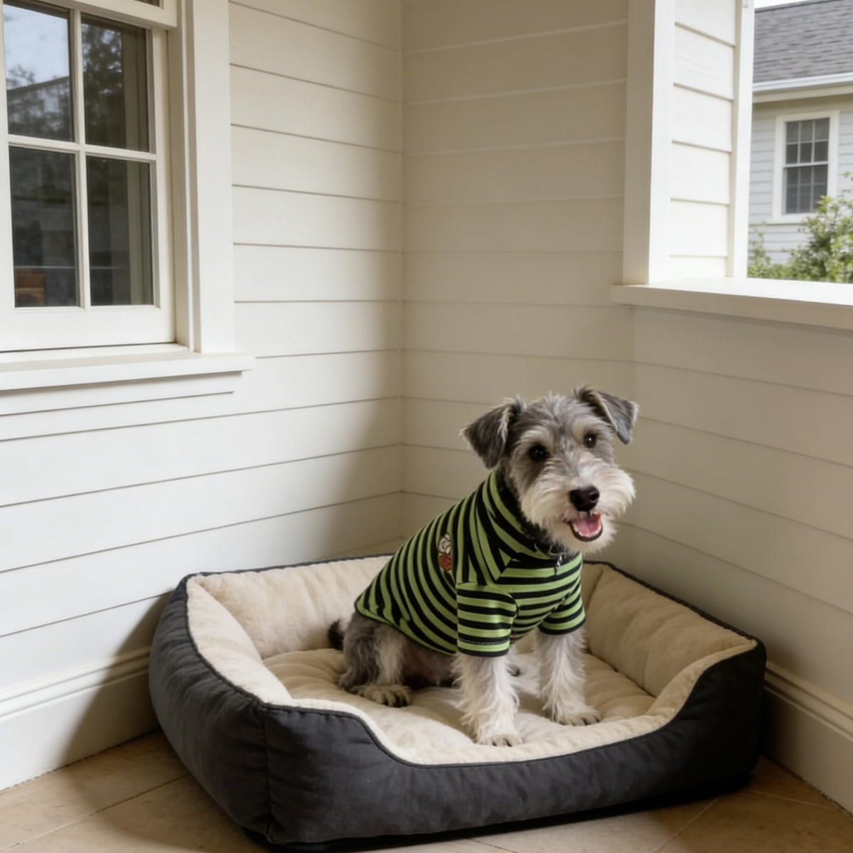 Turtleneck Dog Shirt Cute Doggie Embroidery Super Soft Dog Sweatshirt Stretchy Striped Puppy Pullover for Cats Small Medium Large Dogs (Green Striped / Small)
