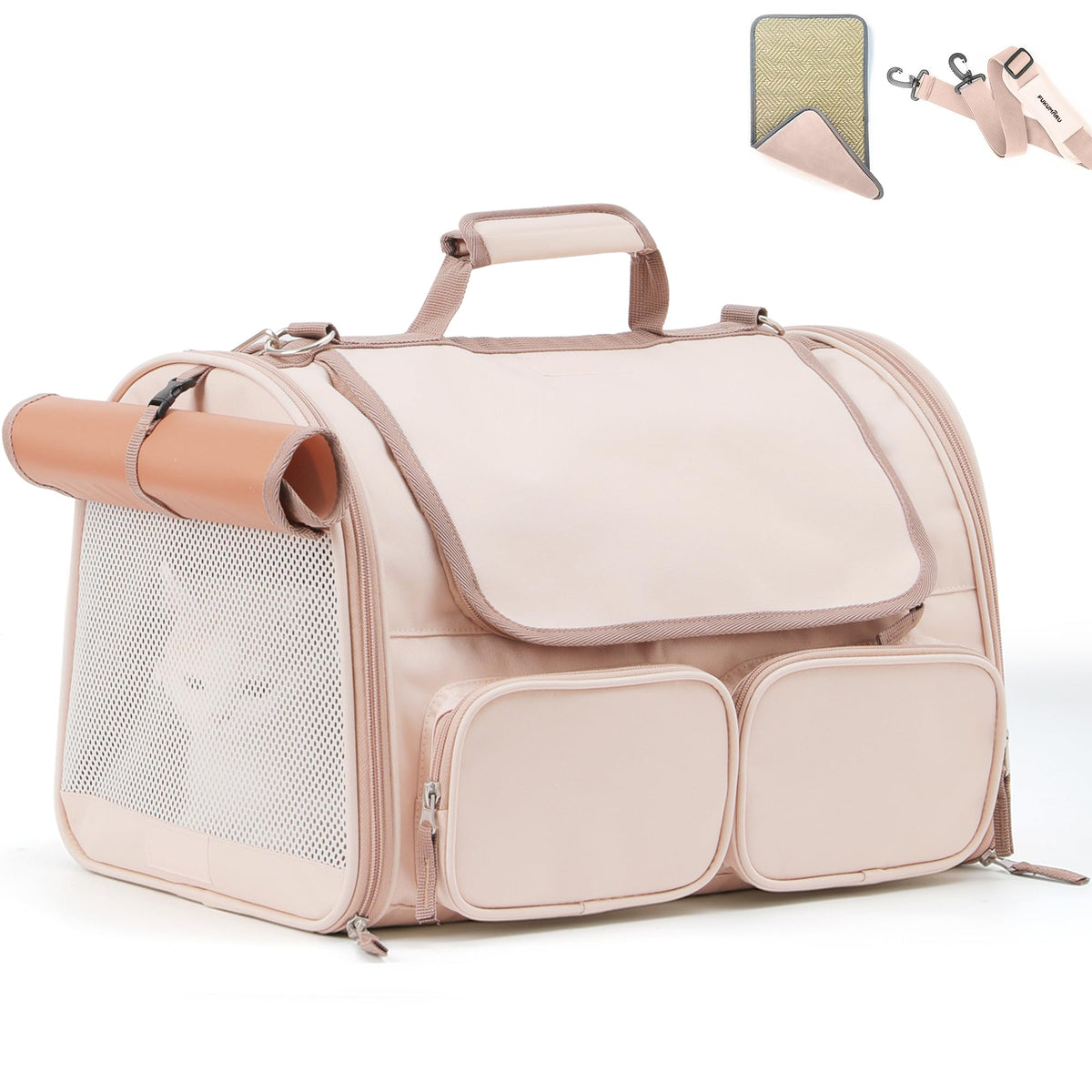 Cat Carrier Airline Approved Dog Carrier with Rollable Cover (Pink)