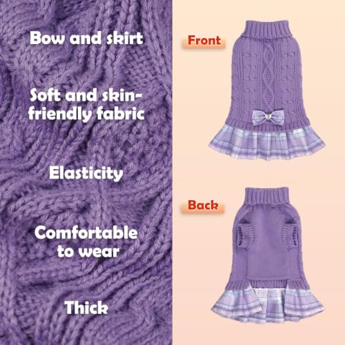 Small Dog Sweater Dress with Bowtie Turtleneck (XX-Large (30-45lbs) / Purple)
