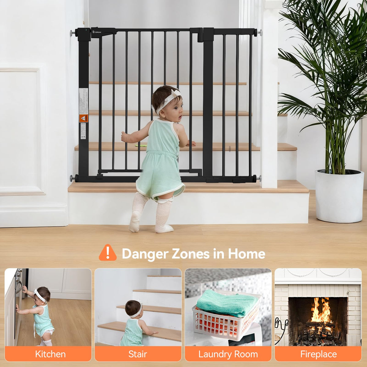 30" Tall Baby Gate for Stairs Doorways (30"Tall 40.5"Wide / Black)