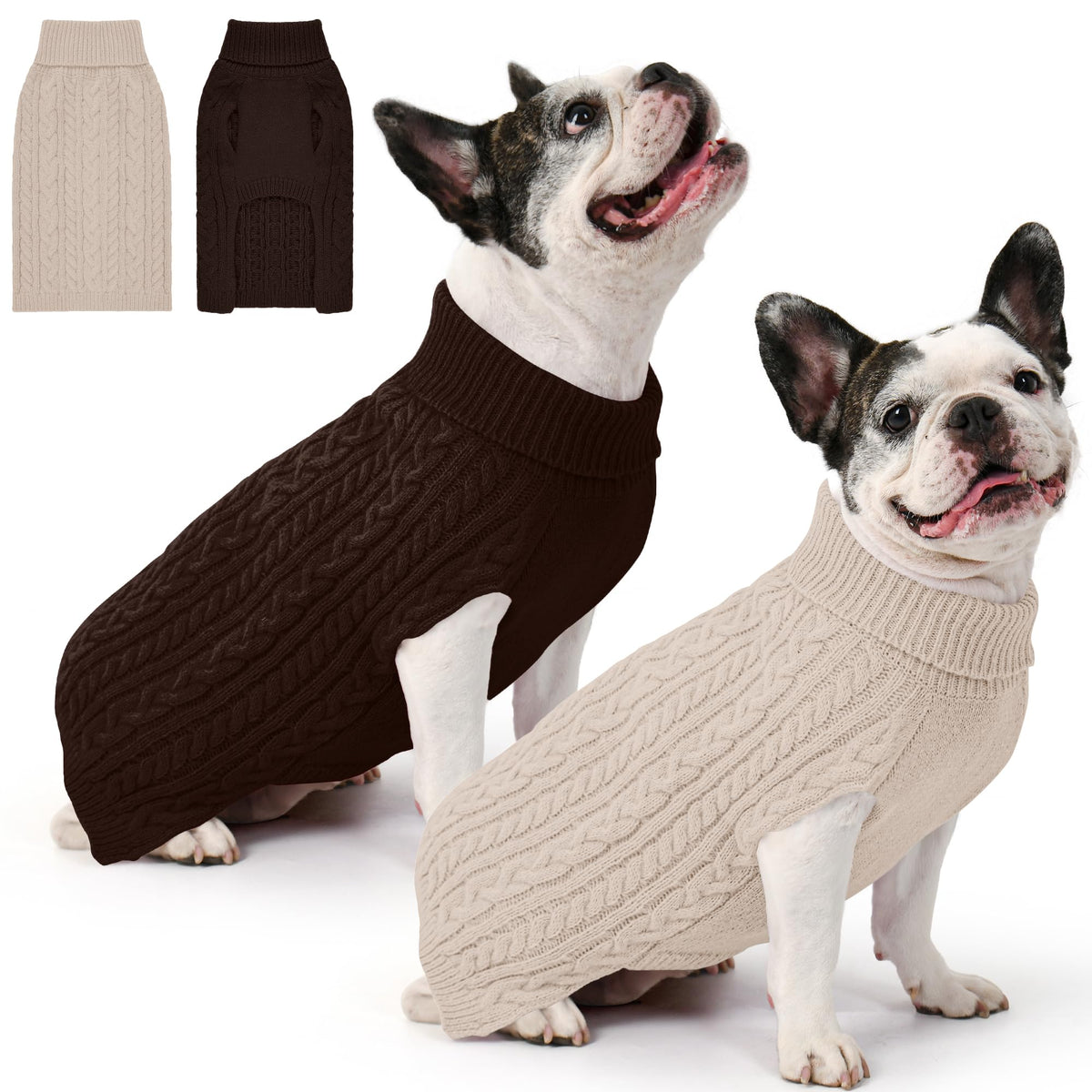 Dog Sweater 2 Pack for Medium Dogs (Oatmeal & Brown / Medium)
