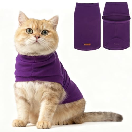 Cat Sweater Warm Fleece Pet Clothes for Cats Only (Purple / Medium)