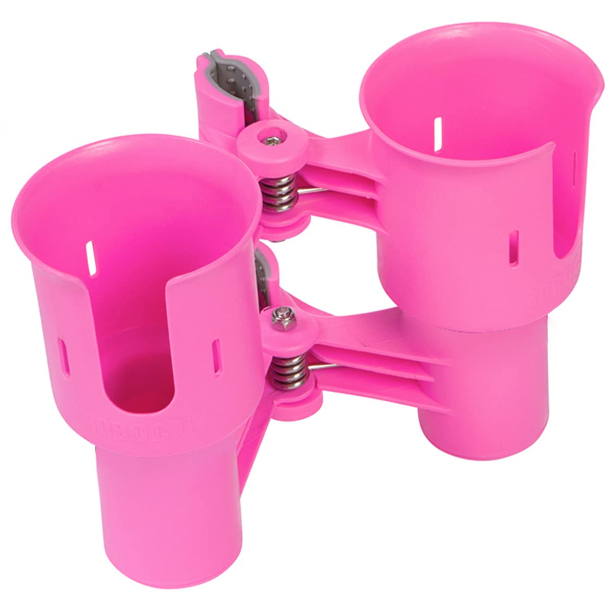 Hot Pink), Patented Clamp On Boat Cup Holder |Multifunction Dual Drink Caddy for Fishing Poles, Tools, Net, Gaff |Portable Storage for Boating, Beach, Umbrellas, Golf Carts, Strollers (Hot Pink / Standard Spring)