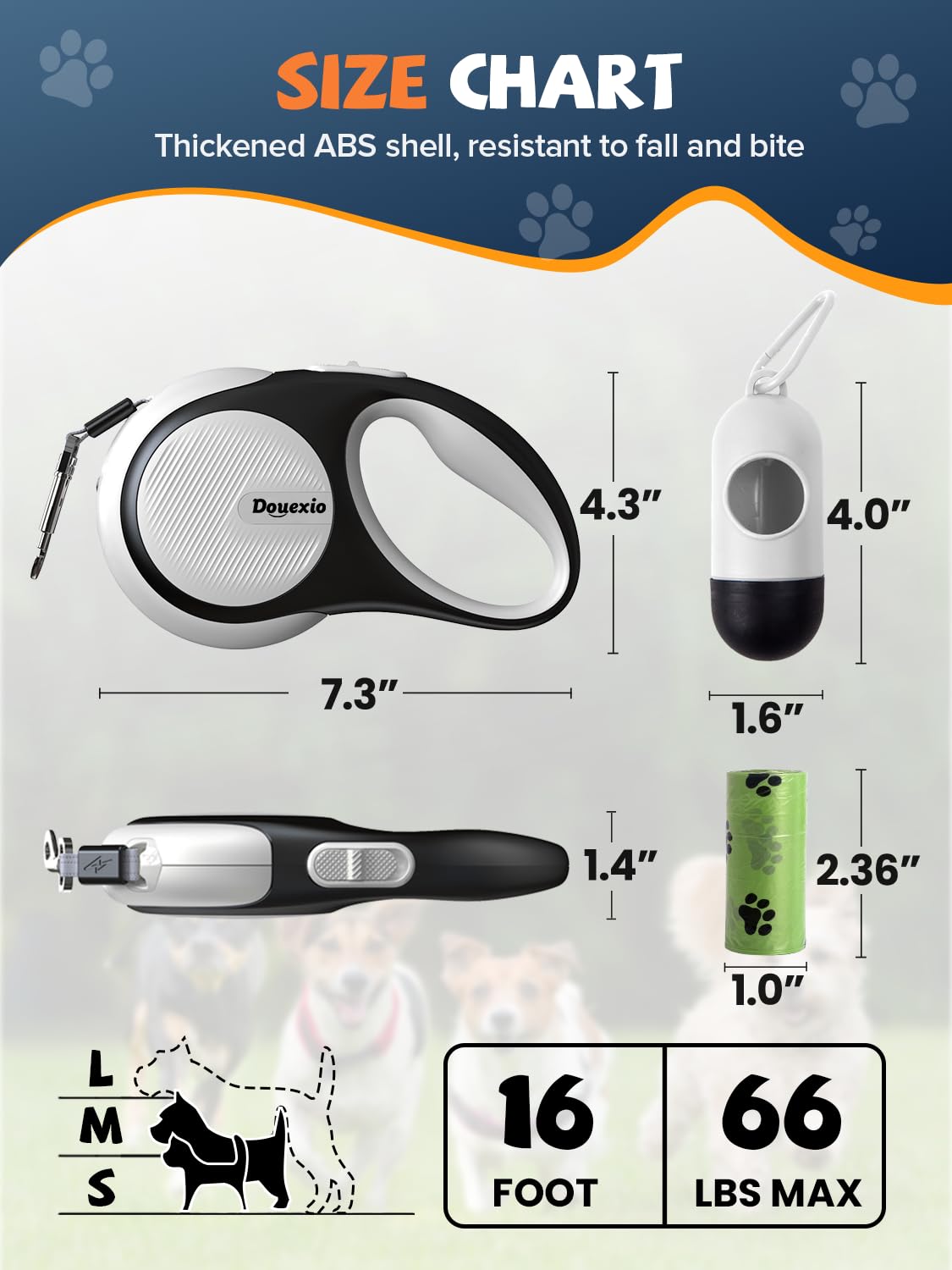 Retractable Dog Leash with LED Flashlight (White)