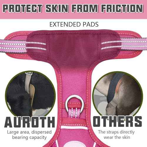 Tactical Dog Harness for Large Dogs (Rose Red / XL(Neck:20-31",Chest:26-42"),75-135 lbs)