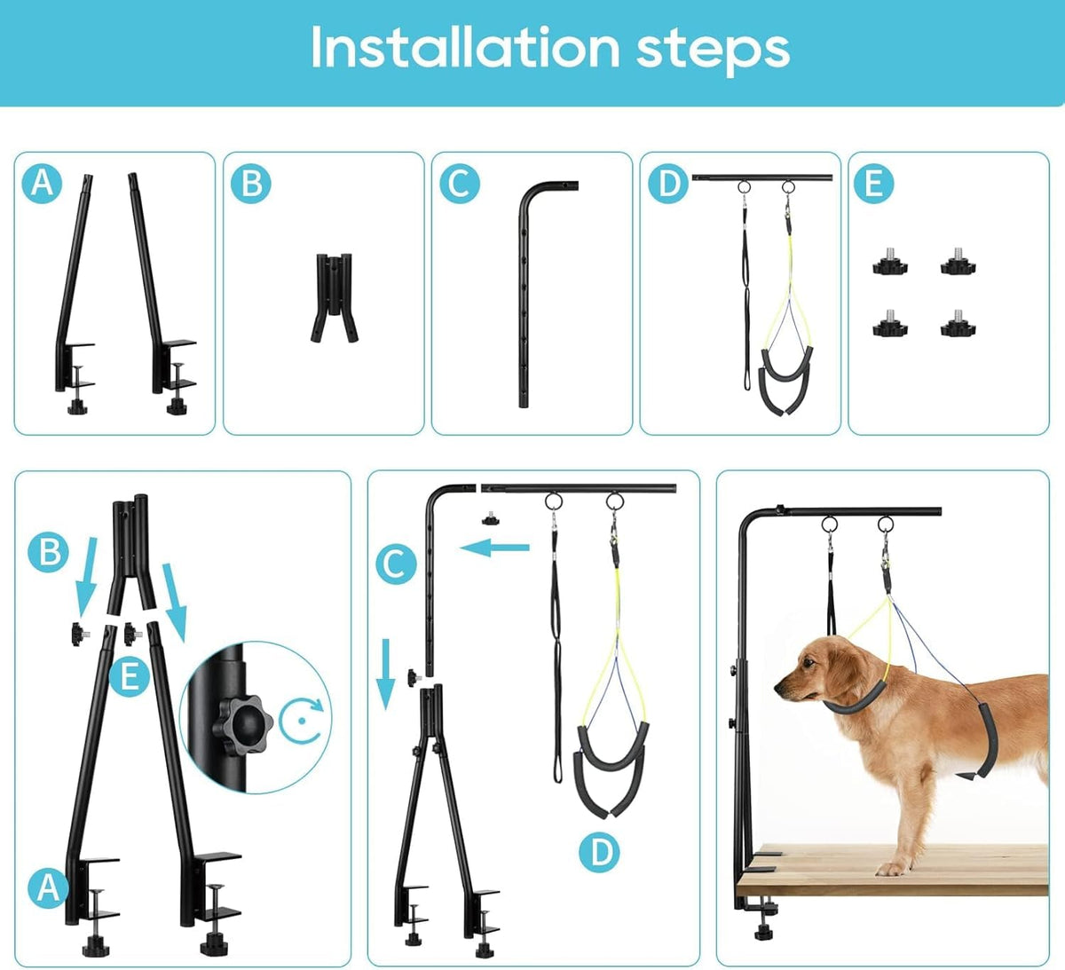 Adjustable Dog Grooming Arm with Dual Clamp (Grey / Large)