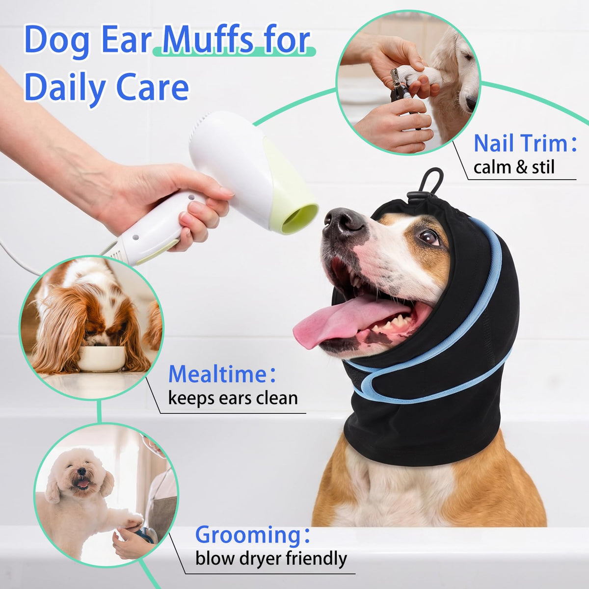 Dog Ear Cover for Anxiety Relief (Black / Large (15.7"/40cm Neck Girth))