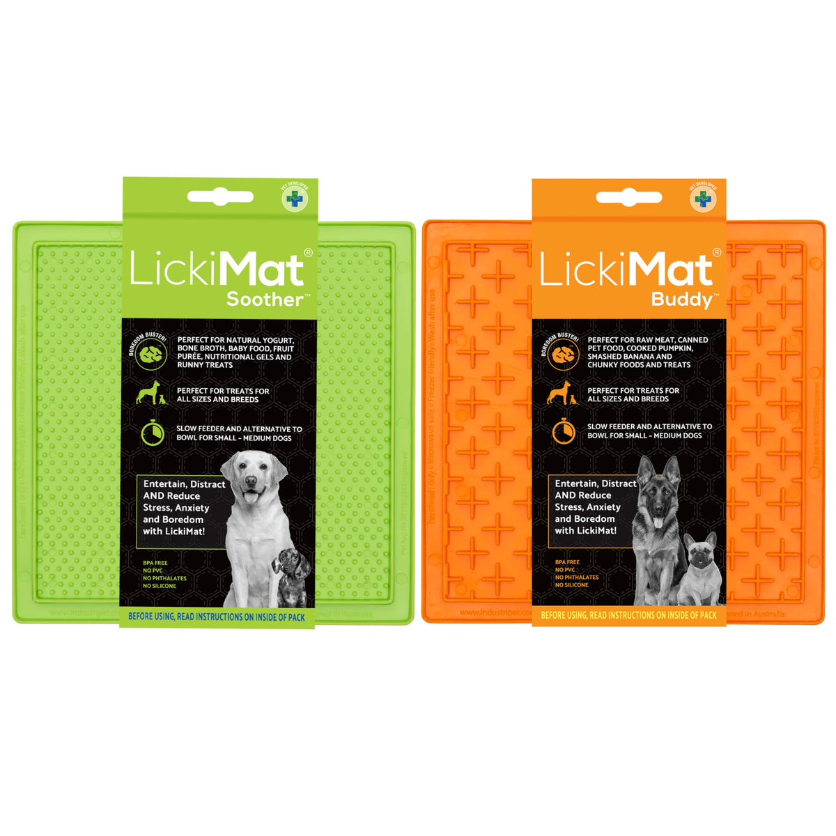 8"X8" Pack of 2 Slow Feeder for Dogs Boredom & Anxiety Reducer for Food Treats Yogurt Peanut Butter Fun Alternative to a Slow Feed Dog Bowl Classic Dog Buddy & Soother (Green & Orange)