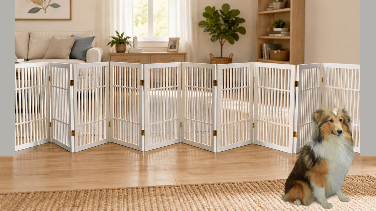Pet Dog Gate Freestanding (10 Panel 30" Tall / White Pet Gate)