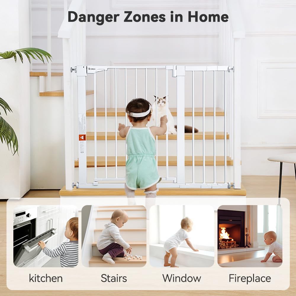 30" Tall Baby Gate for Stairs Doorways (30"Tall 43.3"Wide / White)