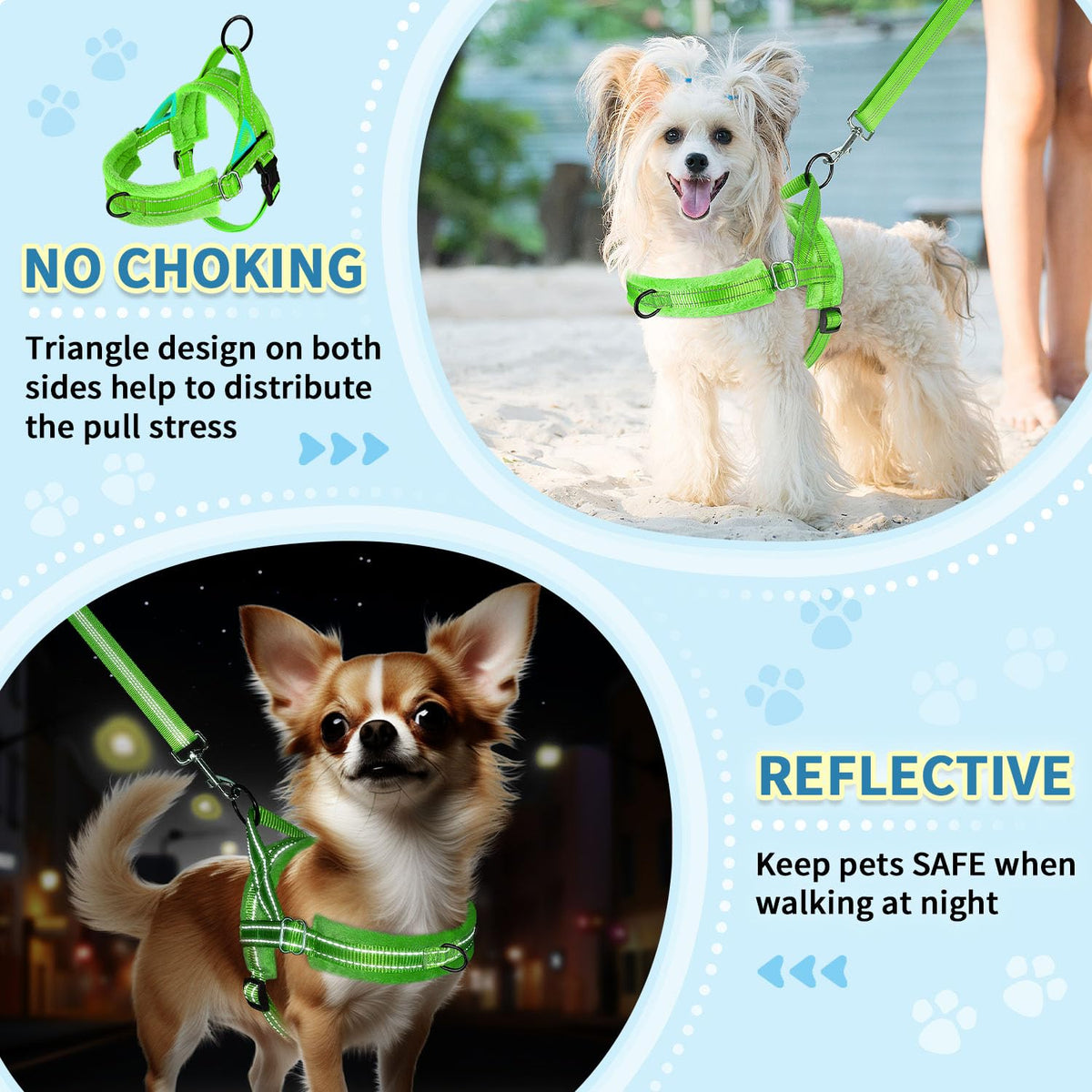 No Pull Small Dog Harness and Leash Set with Front Clip (Small / Green)