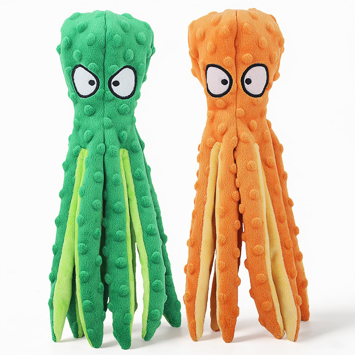 Squeaky Dog Toys No Stuffing Octopus Crinkle for Large Medium Small Dog (Octopus Yellow & Green)