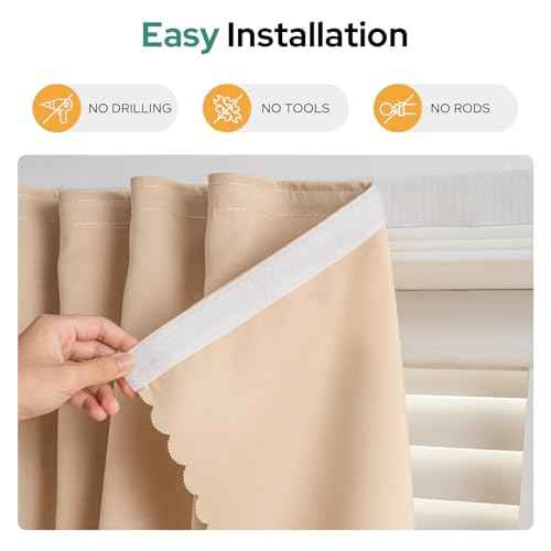 Magic Tape Stick on Curtains (47"W x 79"L (Pack of 2) / Beige)