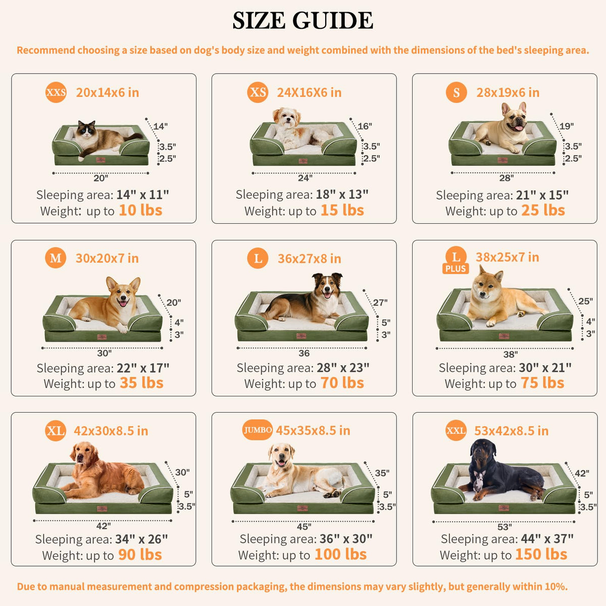 Orthopedic Dog Bed for Extra Large Dogs with Bolster (42.0"L x 30.0"W x 8.5"Th / Light Green)