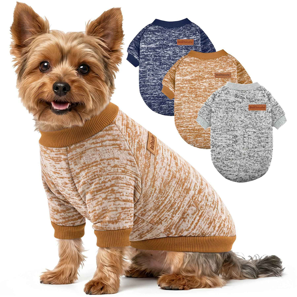 3 Pack Dog Sweaters for Small Dogs Girl Boy Winter Fleece Clothes Warm Soft Dog Sweatshirt Outfit for Dogs Cats Pet Apparel (Khaki+Gray+Navy Blue / XXS (Back: 7.8", Chest: 11.8", 2.2-3.5 lbs))