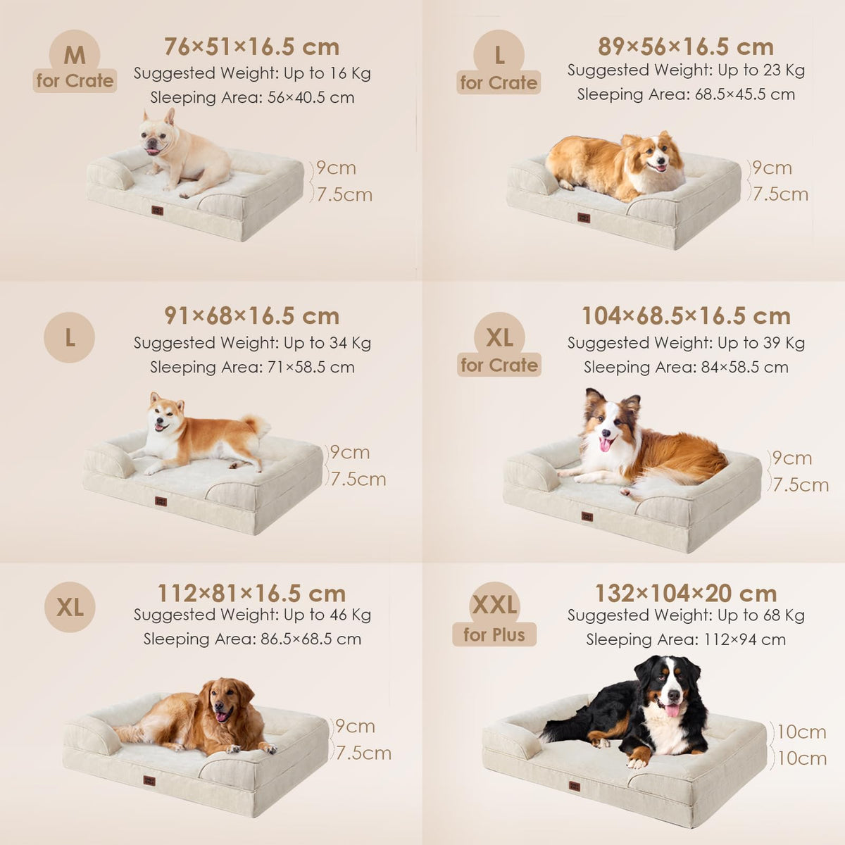 Orthopedic Dog Beds Large Sized Dog (Beige / 36.0"l X 27.0"w X 6.5"th)