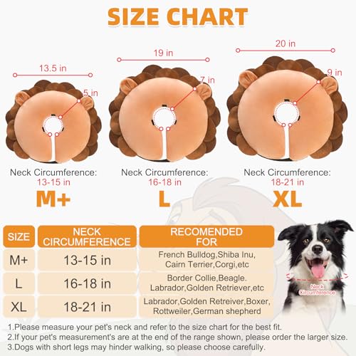 Inflatable Dog Cone Collar Alternative After Surgery (New Lion Brown / M+ (Neck:13-15in))