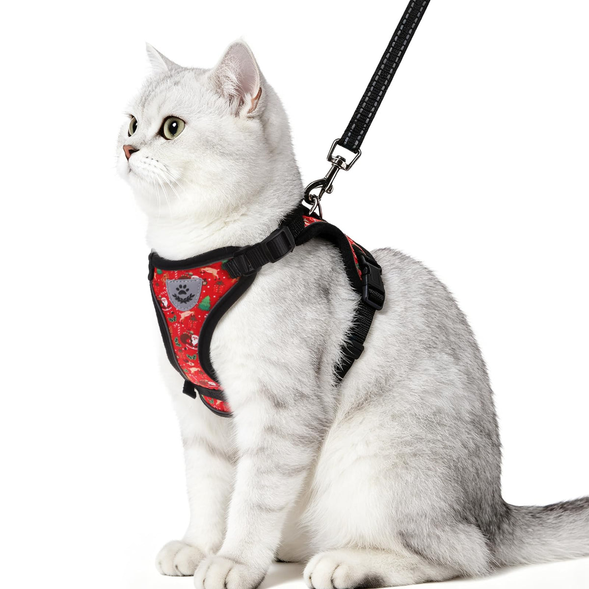 Cat Harness and Leash Set Escape Proof Reflective Cat Walking Harness Adjustable Soft Breathable Mesh Vest for Small Pets (S (NECK 9.5"-11", CHEST 13"-16") / Red(Christmas))
