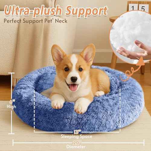 Calming Dog Beds Extra Large Sized Dog (Navy Blue / 45.0"L x 45.0"W x 10.0"Th)