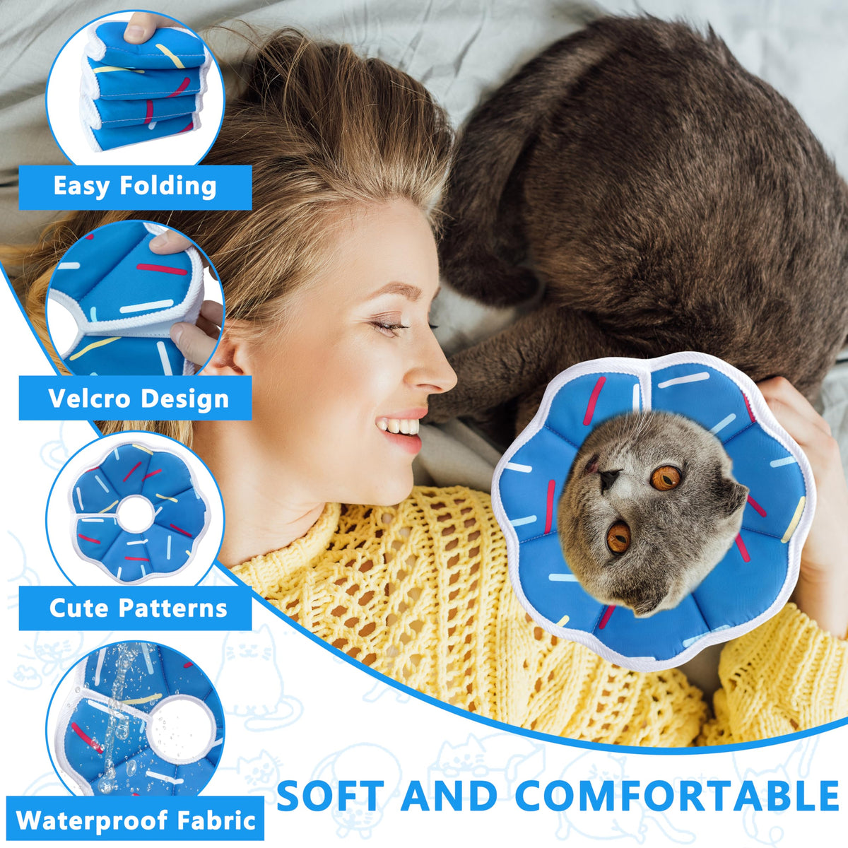 Soft Adjustable Cat Cone Collar (Blue Stripe / X-Small)