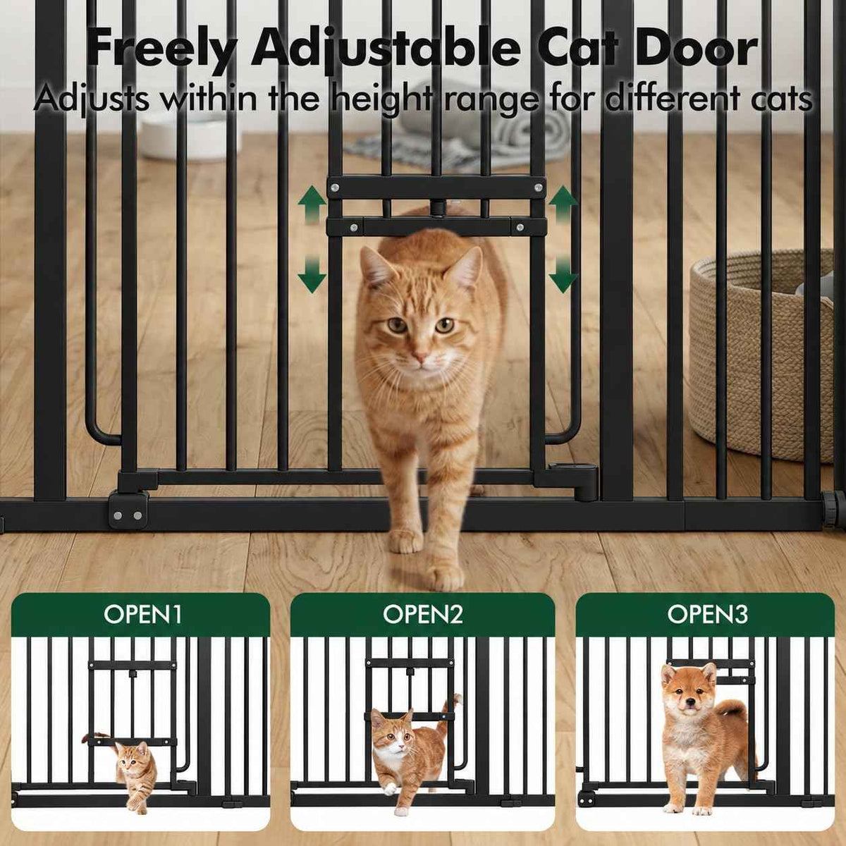 Pet Gate with Cat Door (Black / 29.5-37"Wide,30"Tall)
