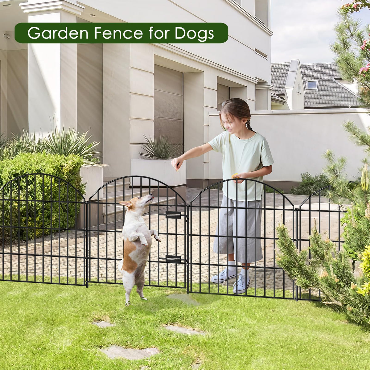 Metal Garden Fence with Gate 28 in x 18.7 ft (28"Hx18.7ft (Gate+7Panels))