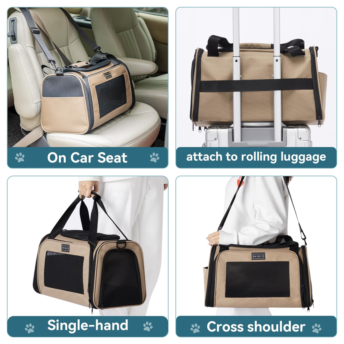 PET Carrier for Cat (17.5"L x 10.5"W x 10.6"H / New Khaki)