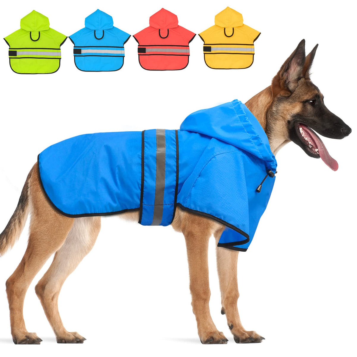 Dog Raincoat Reflective Dog Rain Jacket Waterproof Hooded Ponch Dog Rain Coat for Small Medium Large Dogs (Sky Blue / XX-Large)