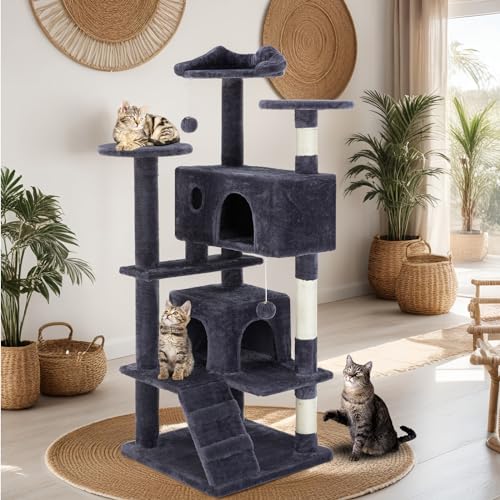 54 Inch Cat Tree Tower with Scratching Post (Grey / 54*19.7*19.7IN)