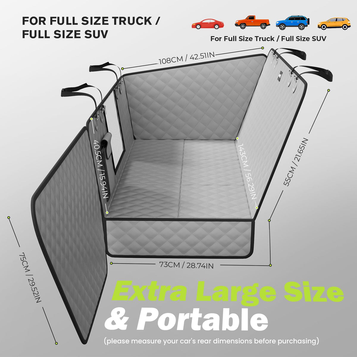 Back Seat Extender for Dogs 56.29 * 28.74 in (For Full Size Truck / Full Size SUV / full surrounded style (gray))