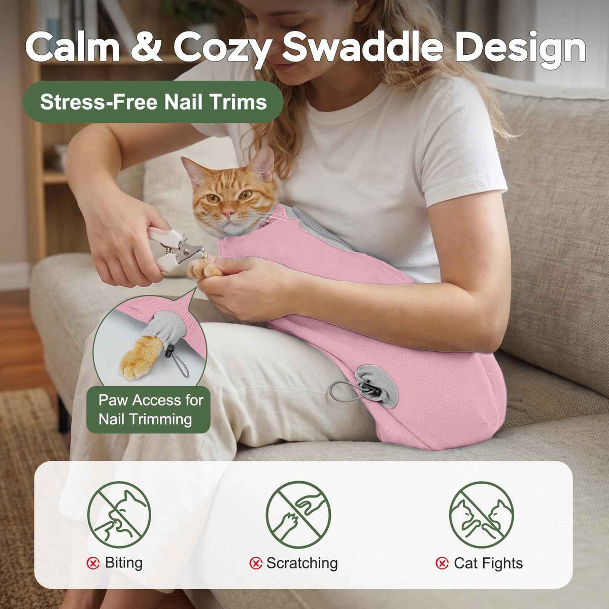 Cat Wrap for Cutting Nails (S(5-10lbs) / Pink)