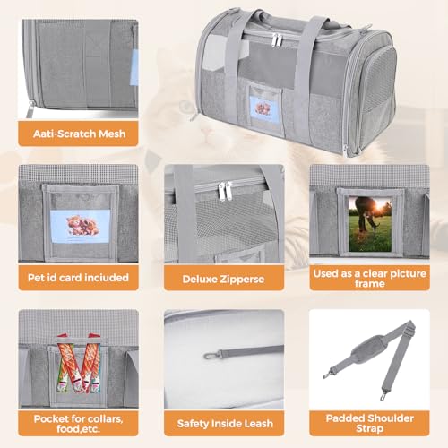 Soft Cat Carrier with Detachable Food Bowl (Gray / 17.0"L x 12.0"W x 11.0"H)
