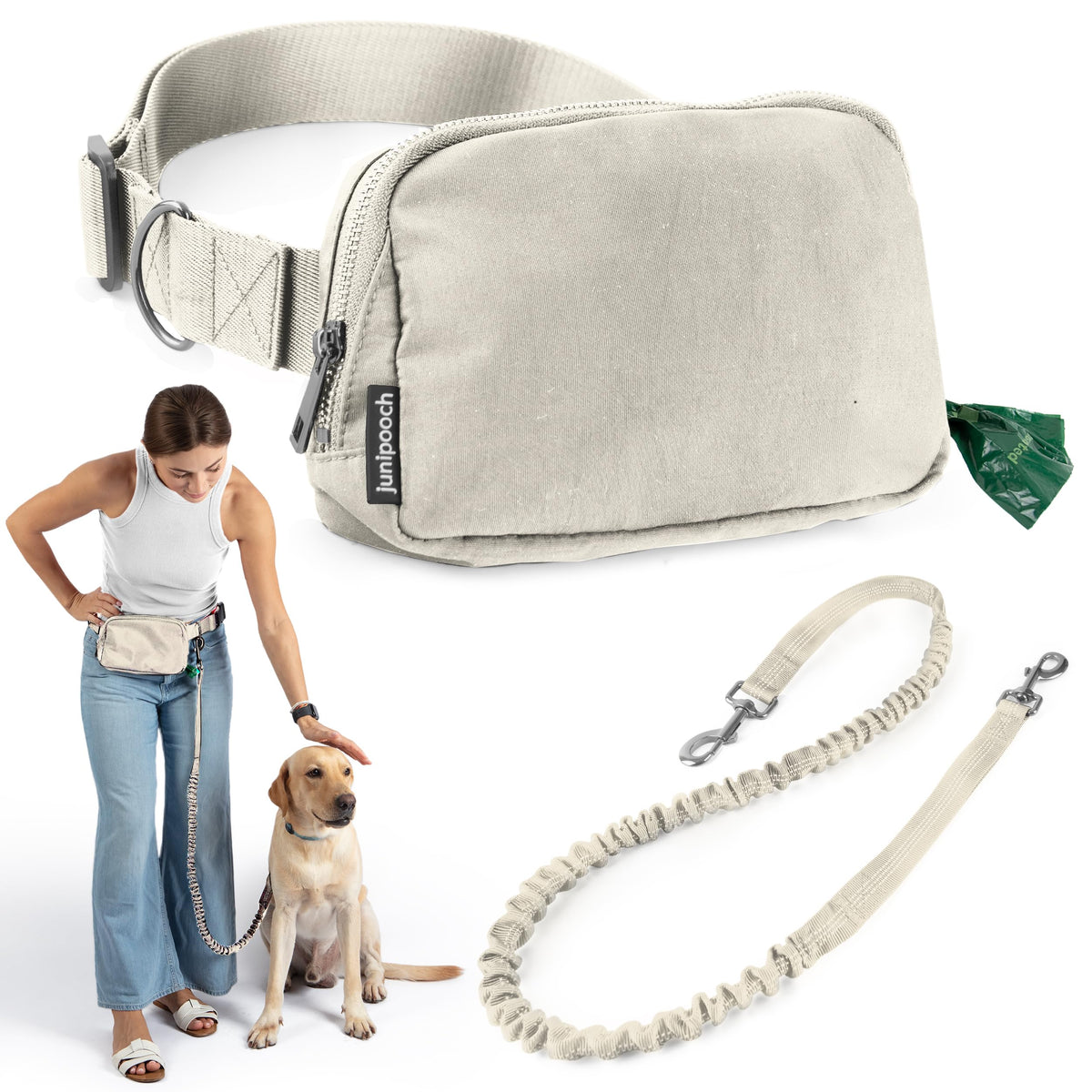 Hands Free Dog Leash with Dog Treat Pouch (Ivory)