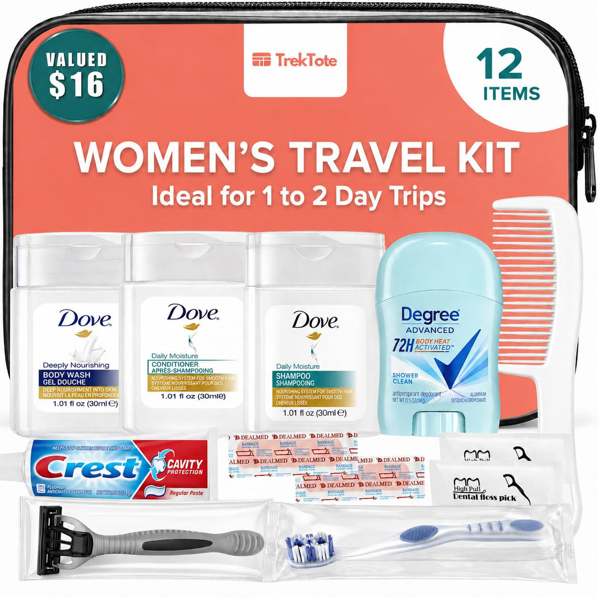 Travel Essentials for Women Premium Name Brand TSA Approved Toiletry Kit (1 Pack)