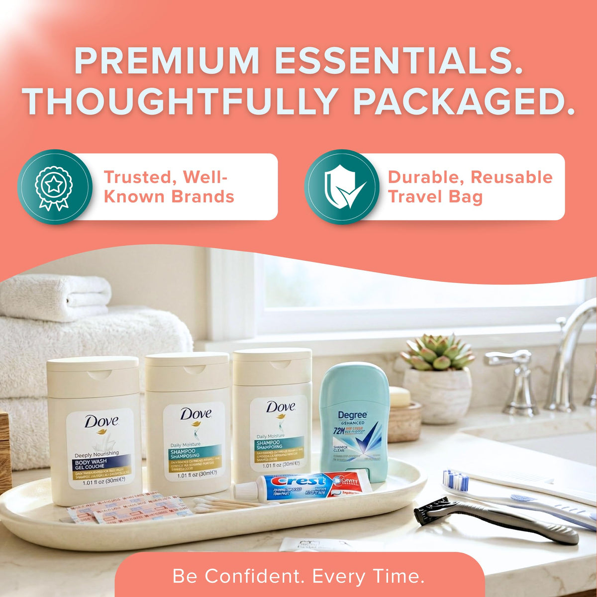 Travel Essentials for Women Premium Name Brand TSA Approved Toiletry Kit (1 Pack)