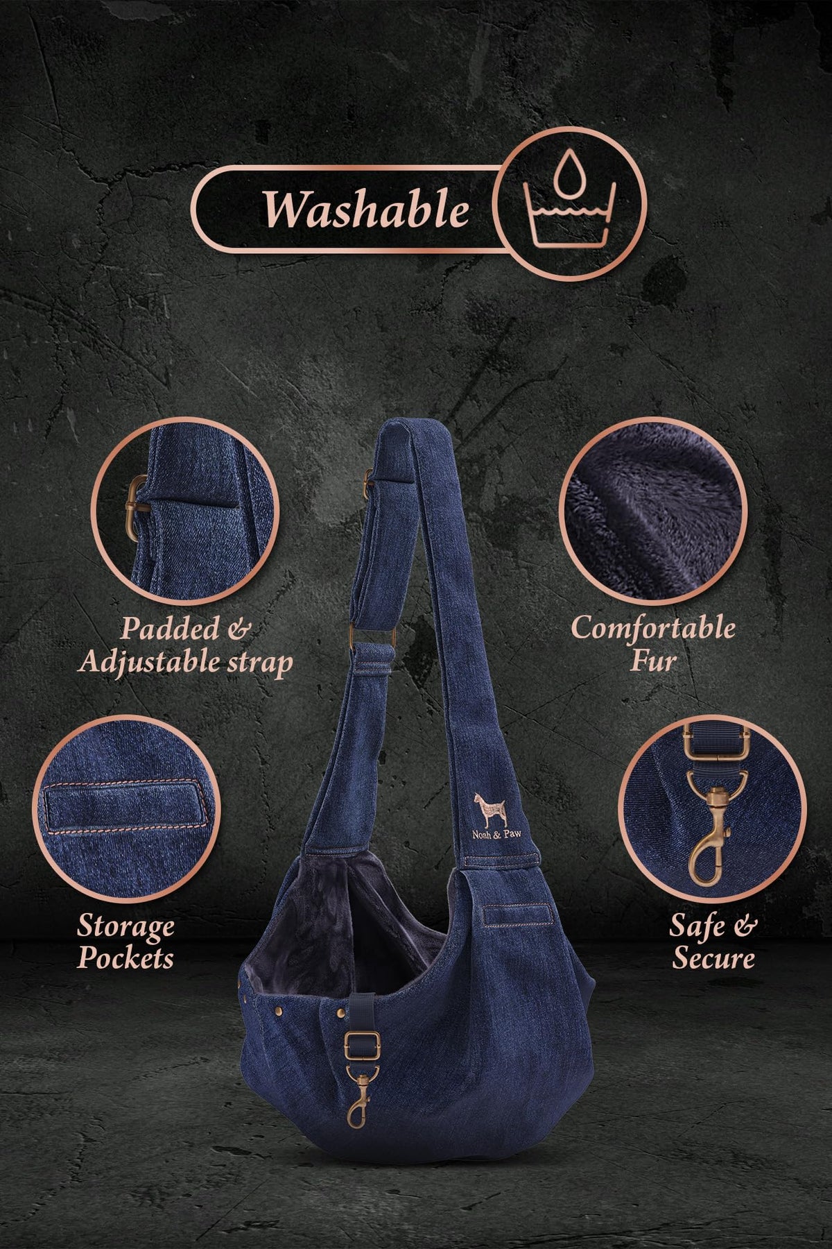 Dog Sling Carrier for Small Dogs 5 (Dark Blue (Denim) / 18.0"L x 10.0"W x 6.5"H)