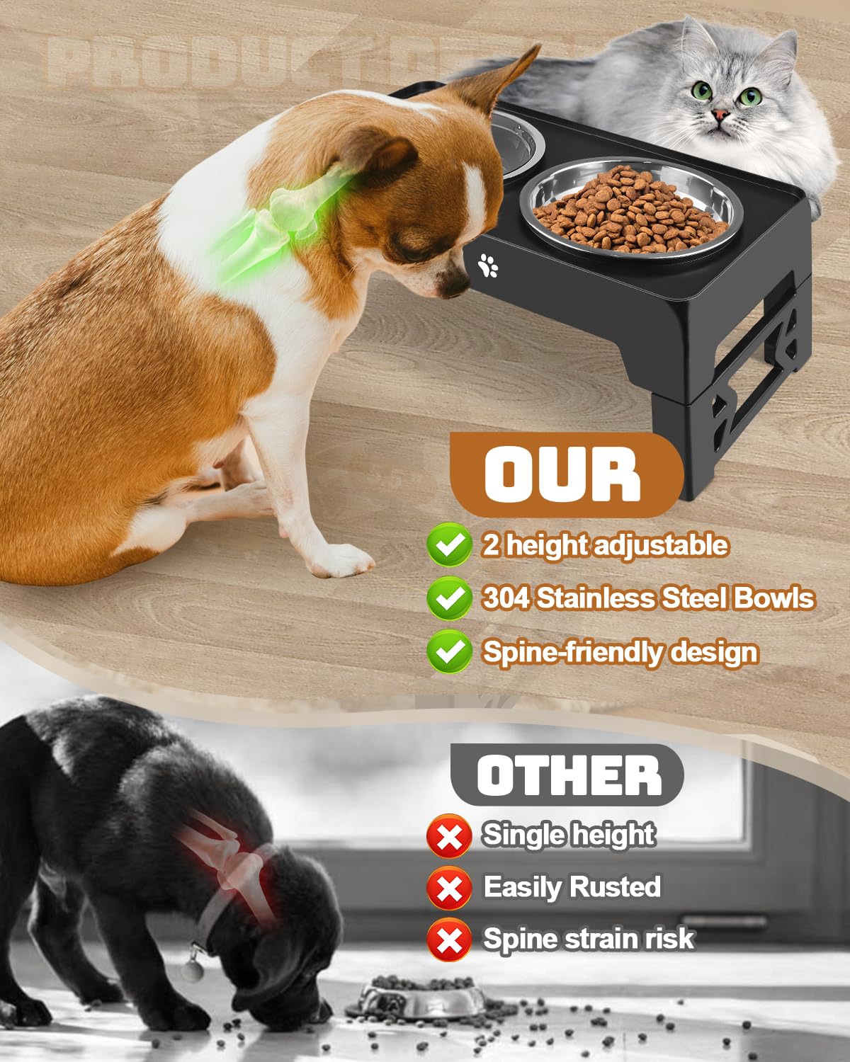 Elevated Dog Bowls for Small Dogs and Cats (Black / Small)