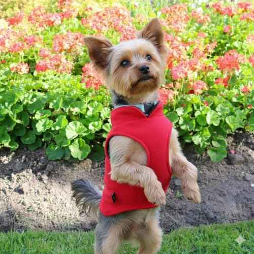 Dog Fleece Vest Sweater with Leash Ring (L (10-16lbs) / Red)