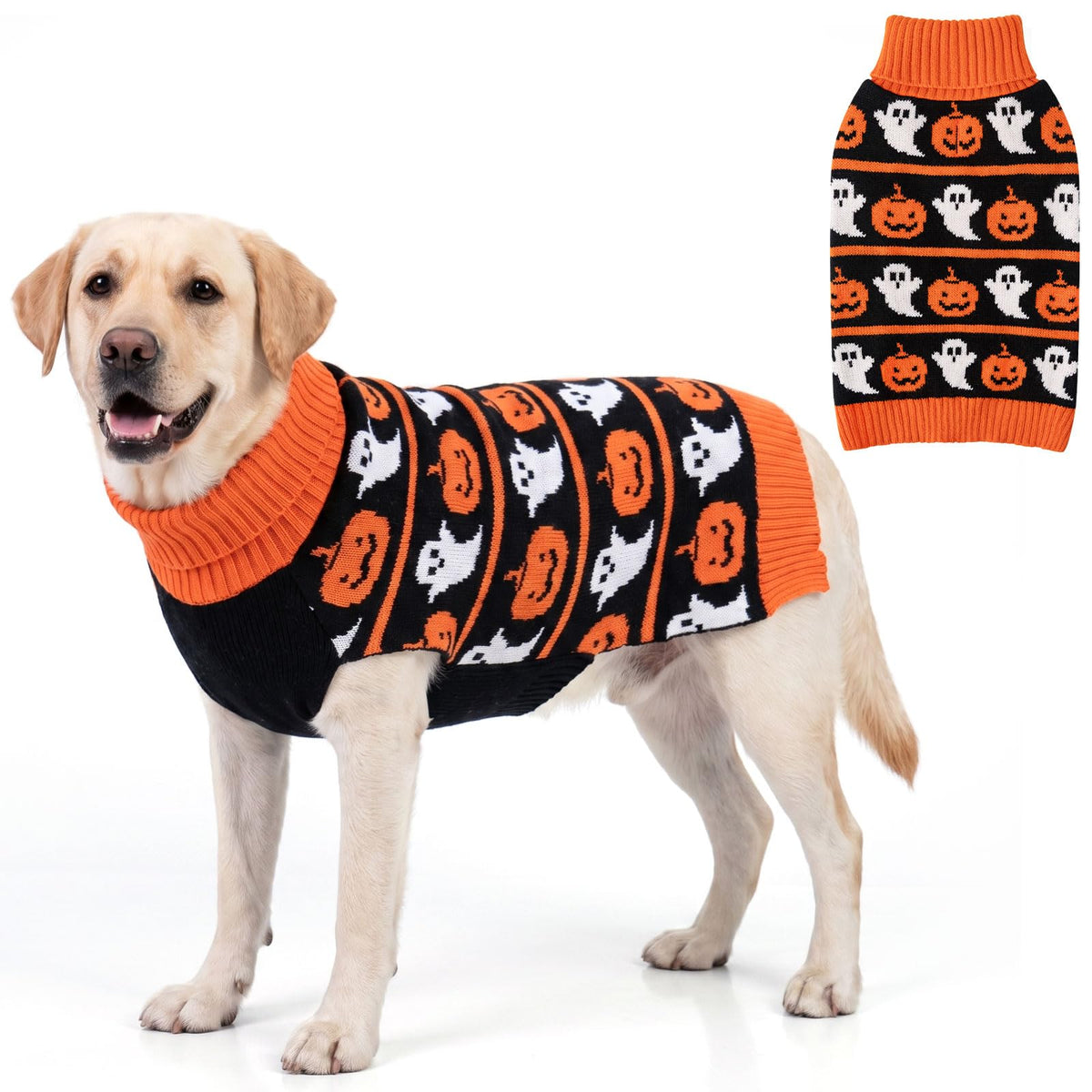 Dog Halloween Sweater for Large Dogs Knit Pet Outfit with Pumpkin (2XL (35-60lbs) / 01#Halloween pumpkin)