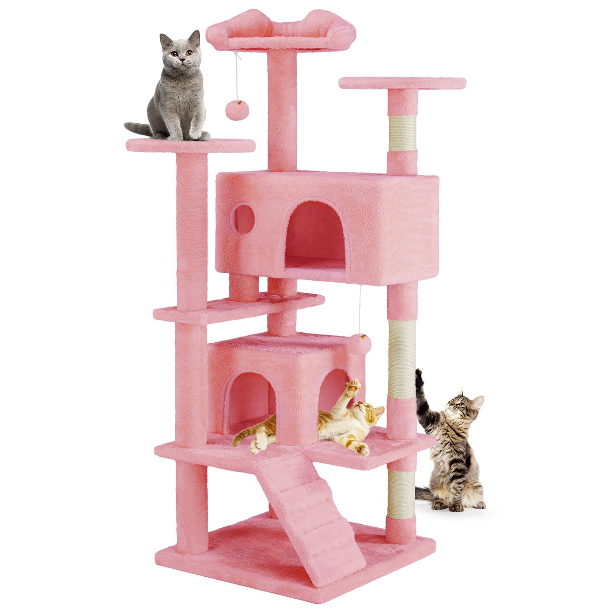 54 inch Cat Tree Tower with Scratching Posts (Pink / 54 Inch)