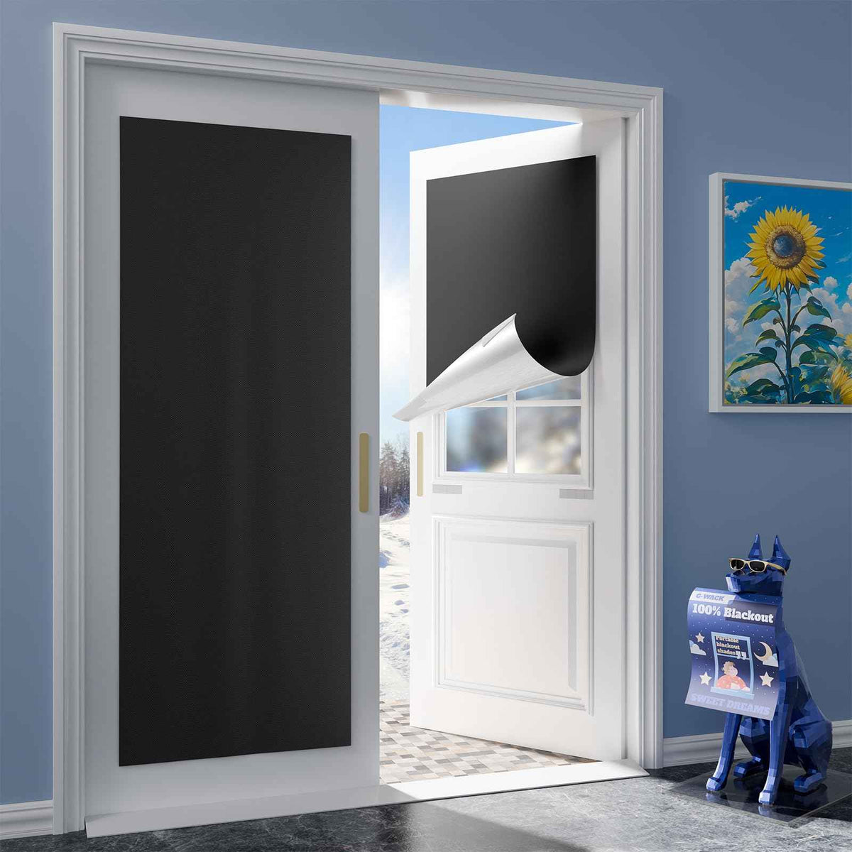 Blackout Curtains Door Shades (Black / 18"W x 72"H)