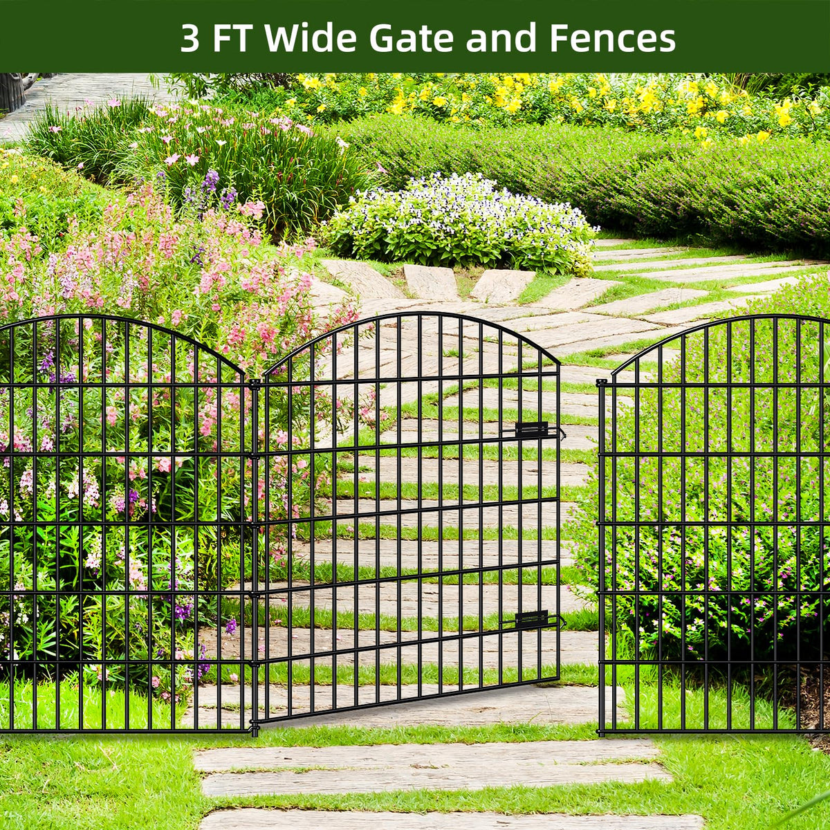 Heavy Duty Metal Garden Fence with Gate 43.2 in x 14.75ft (43.2"Hx14.75ft (Heavy Duty With Gate))
