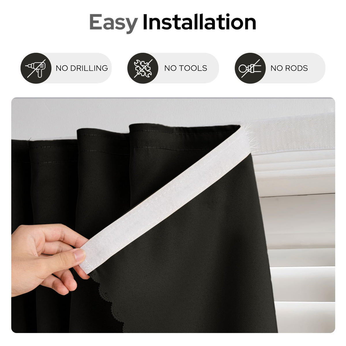 Self Adhesive Curtains (35"W x 59"L (Pack of 2) / Black)