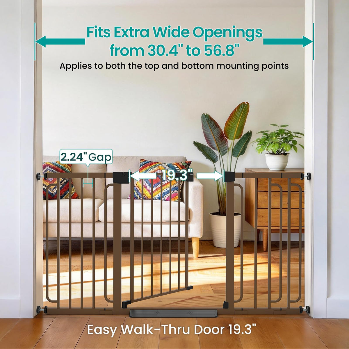 30.4 56.8" Extra Wide Baby Gate (Brown / 30.4"-56.8" W x 30.5" H)