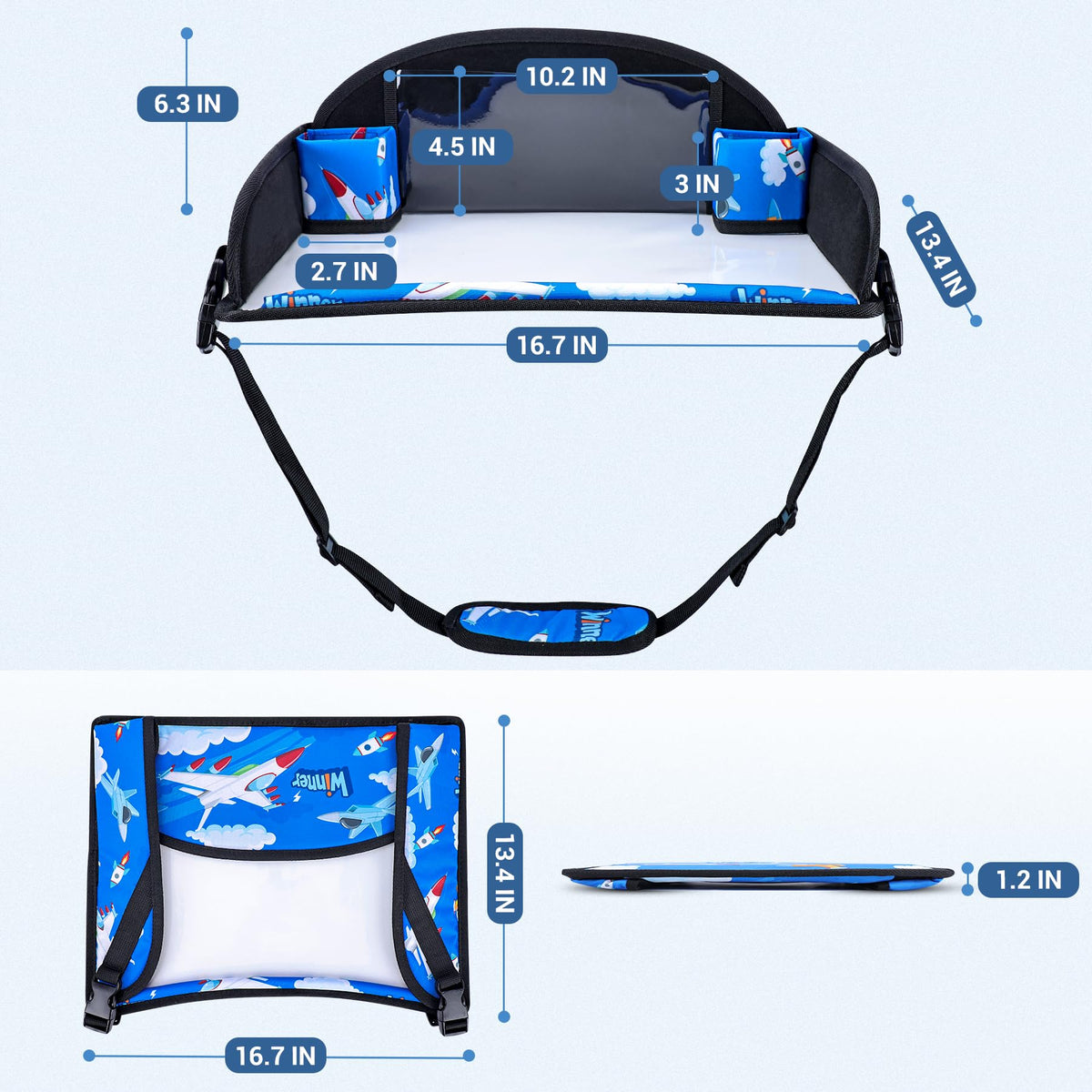 Kids Travel Tray for Car Seat (Blue Plane)