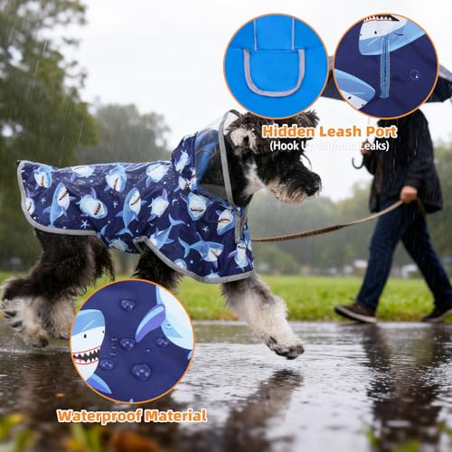2-in-1 Reversible Small Dog Raincoat, Hooded Rain Jacket Poncho (S:5-15lbs / blue)